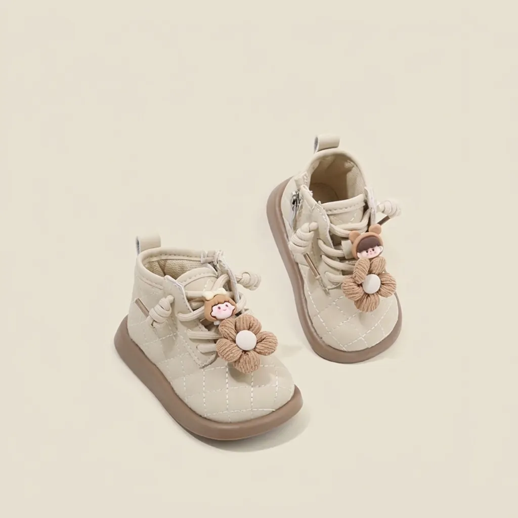 Bottes en Cuir Matelassé pour Bébés Filles Style Coréen Antidérapantes Doublées en Polaire Chaussures de Marche Baskets Mode