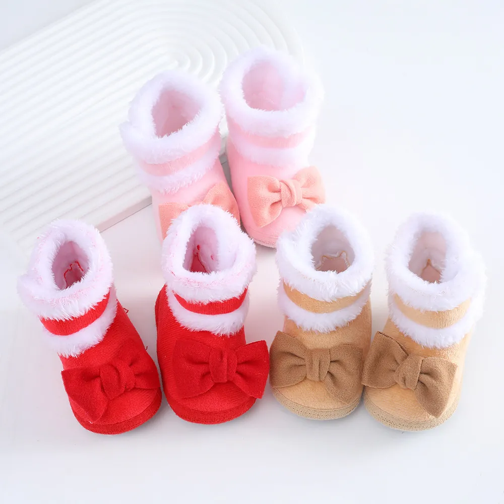 Baby Mädchen Winter Lauflernschuhe Kunstfell Gefüttert Korallenfleece Säuglingsschuhe Schleife Prinzessin Weiche Sohle Kleinkind Stiefel