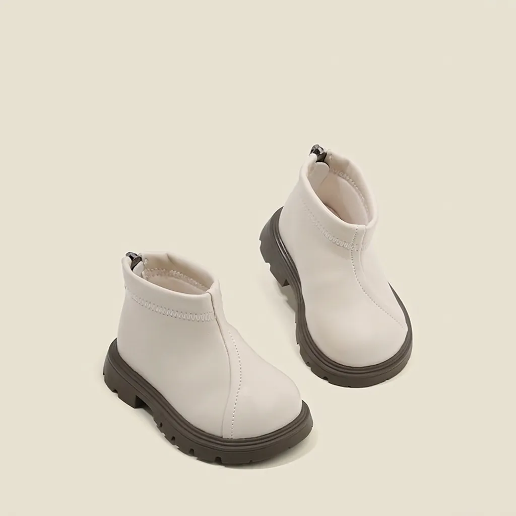 Koreaanse Stijl Kinderen Martin Boots Voor Peuters Jongens Meisjes Antislip Zachte Zool Ritssluiting Achterkant Synthetisch Leer Babyschoenen