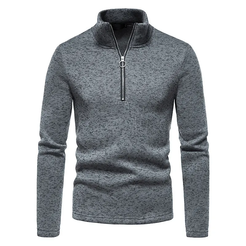 Men Half Zip Stand Collar Sweatshirt Fleece Lined Winter Pullover Solid Color Casual Long Sleeve Thermal Top