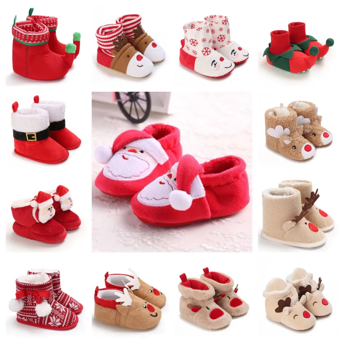 Baby Christmas New Year Shoes Toddler Cotton Plush Warm Non-Slip Pre-walker Boots Santa Reindeer Elf Infant First Walkers