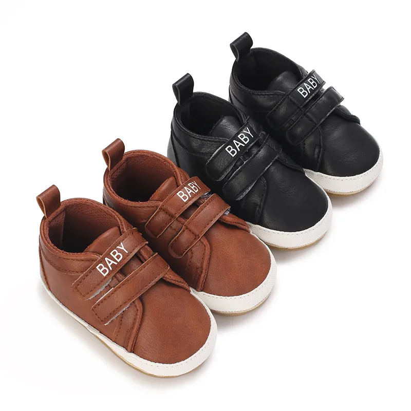 Neugeborene Baby Weiche Sohle Rutschfeste Sportschuhe Säugling Kleinkind PU-Leder Klettverschluss Lauflernschuhe Für 0-1 Jahr Alt