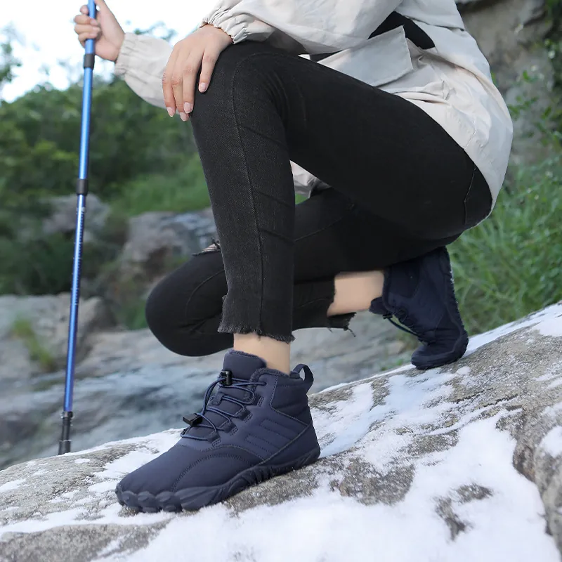 Winter Outdoor Mid-Top Snow Boots For Men Women Waterproof Synthetic Leather Fleece Lined Warm Hiking Shoes Non-Slip Rubber Sole Casual Boots