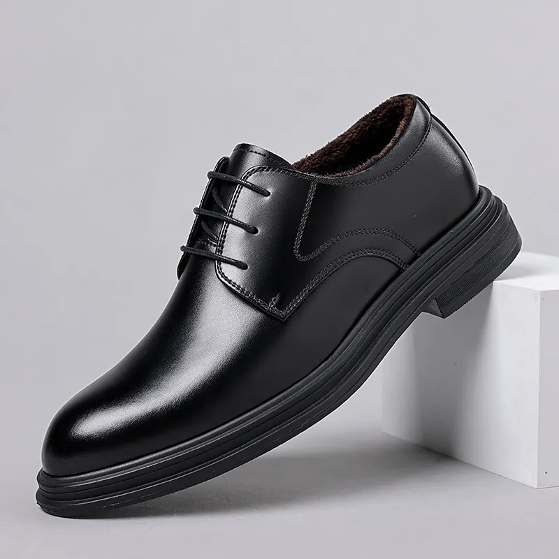 Herren Business Formelle Lederschuhe Echtes Rindsleder Dress Shoes Höhenvergrößernde Oxford Derby Hochzeit Bräutigam Winter Warm Fleece Gefütterte Schuhe