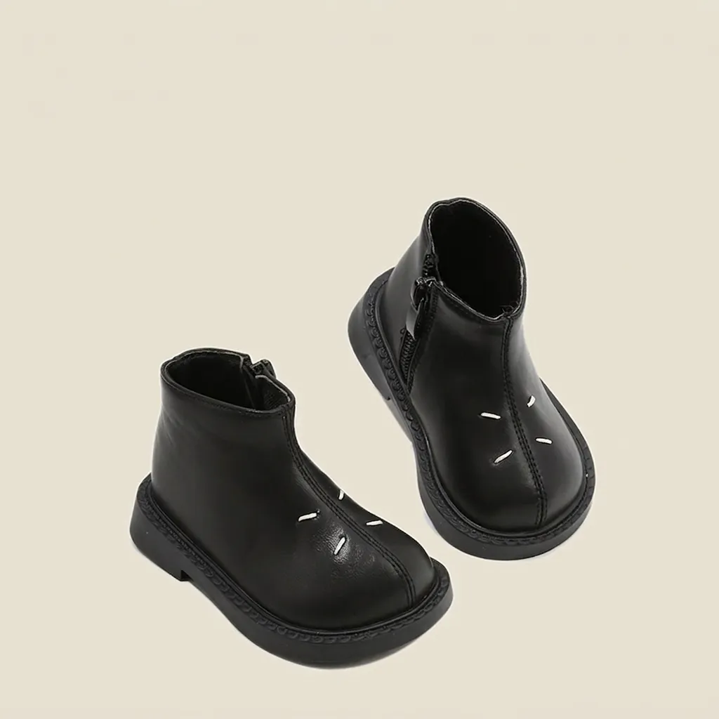 Bottes Martin pour Bébé et Enfant Automne Printemps Chaussures Décontractées Cuir Synthétique Semelle Souple Fermeture Éclair Latérale