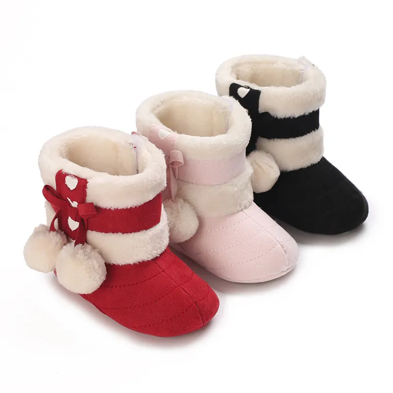 Säugling Baby Mädchen Winter Schneestiefel Wildlederimitat Verdickt Plüsch Gefüttert Weiche Sohle Lauflernschuhe Mit Schleife