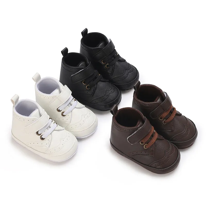 Chaussures de Marche pour Bébé Semelle Souple Brogue en Similicuir Premières Chaussures pour Tout-Petits Bandes Auto-agrippantes Baskets Montantes Antidérapantes