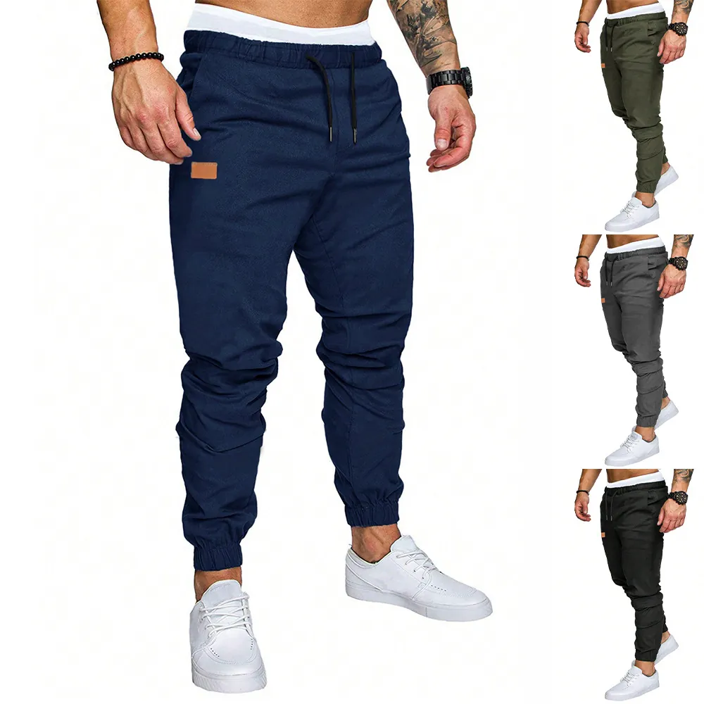 Pantalones Cargo Informales Para Hombre Color Sólido Ajuste Holgado Joggers Cordón Cintura Elástica Multibolsillos Trabajo Para Otoño