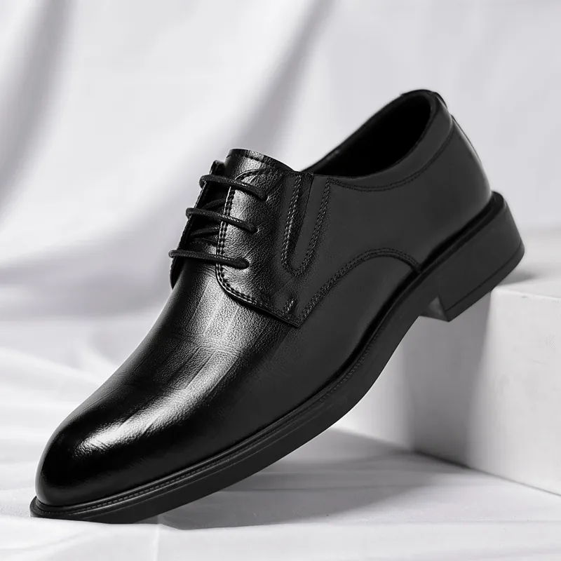Men's Business Leather Shoes For Wedding Formal Groom Shoes Height Increasing Lace Up Wear Resistant Soft Sole Dress Shoes
