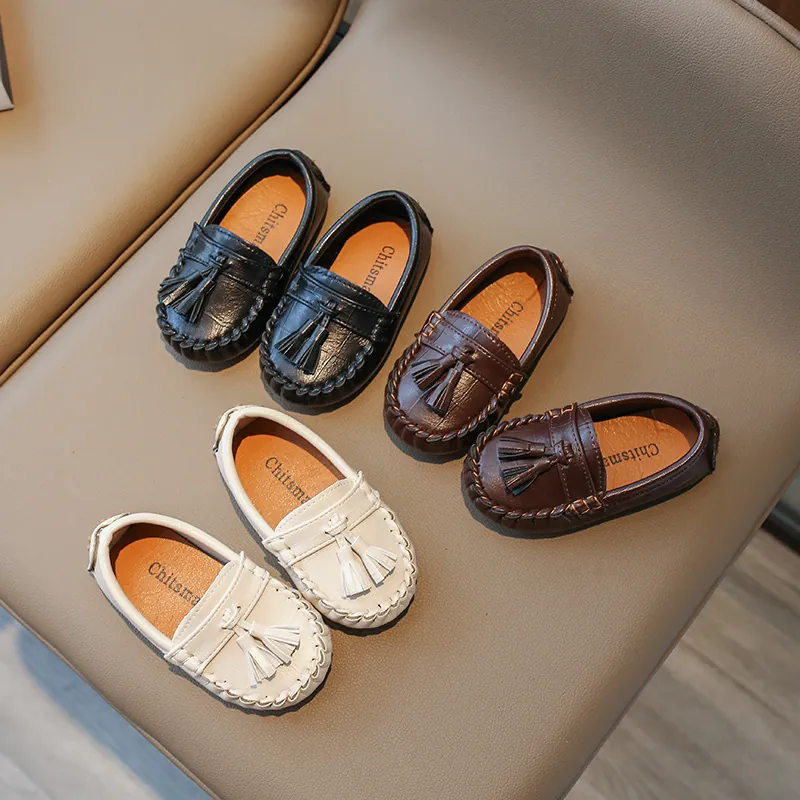 Mocassins Style Britannique Enfants Chaussures en Cuir PU à Gland pour Garçons Filles École Décontracté Chaussures de Marche