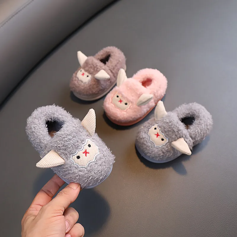 Zapatos de Caminar de Invierno para Niños Pequeños Forrados de Felpa Pantuflas de Algodón Cálidas Suela Blanda Oveja de Dibujos Animados
