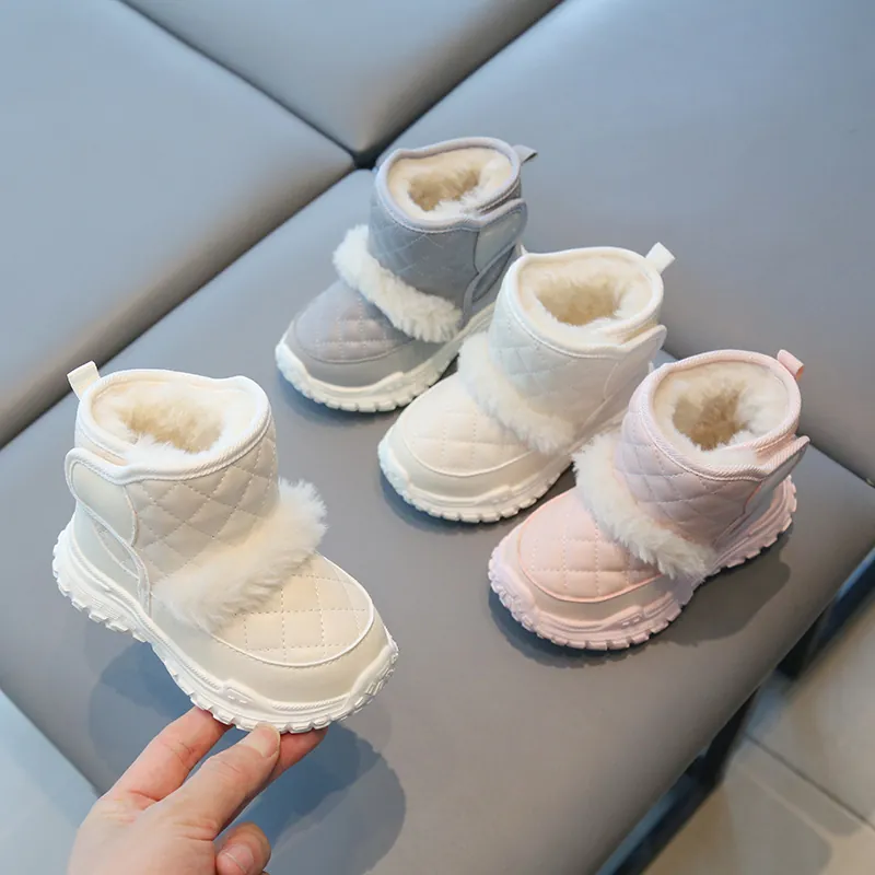 Toddler Girls Winter Snow Boots Waterproof Quilted Faux Fur Trim Warm Plush Lined Non Slip Soft Sole Ankle Booties