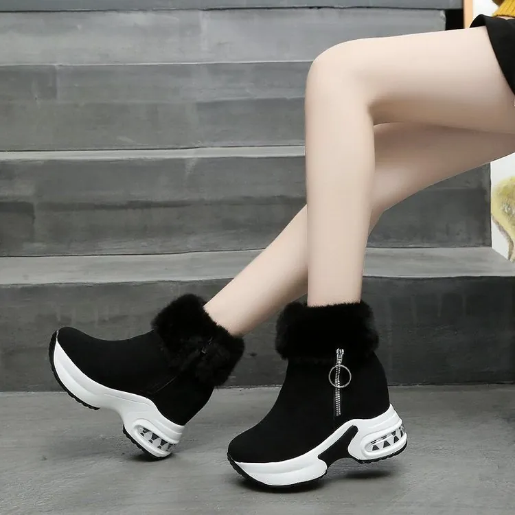 Damen Schneestiefel Winter Dicke Plateau Baumwolle Stiefel Kunstfellkragen Warm Seitlicher Reißverschluss Stiefeletten Schuhe