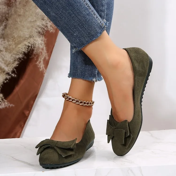 Damen Wildleder Schleife Flache Schuhe Runde Zehen Lässig Loafers Slip On Komfortable Wanderschuhe Große Größen Mode Ballett Flache Schuhe