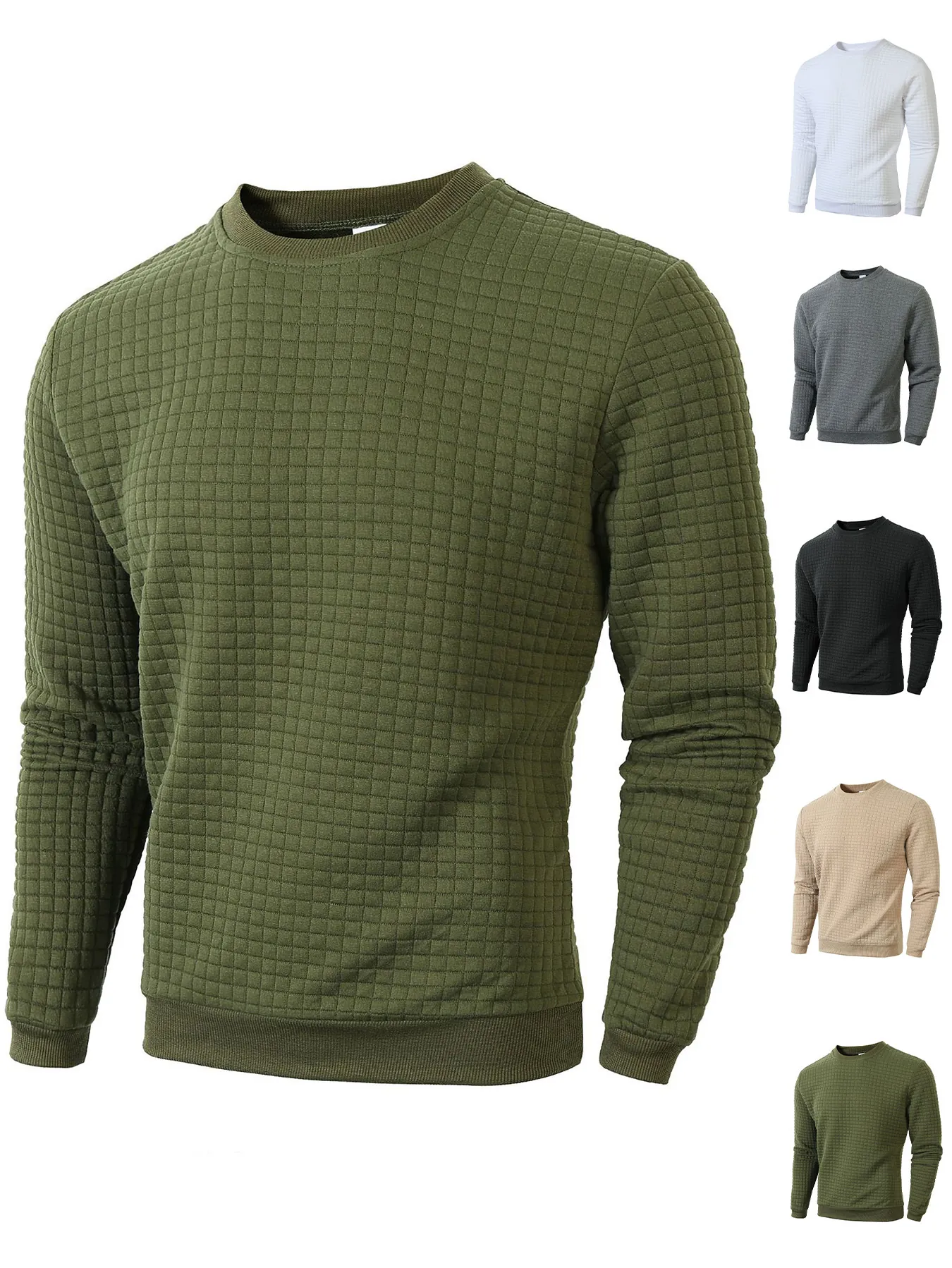 Herren Sweatshirt Mit Rundhalsausschnitt Lässiges Langarm Top Einfarbig 3D Karotextur Slim Fit Pullover Für Herbst Winter Mode
