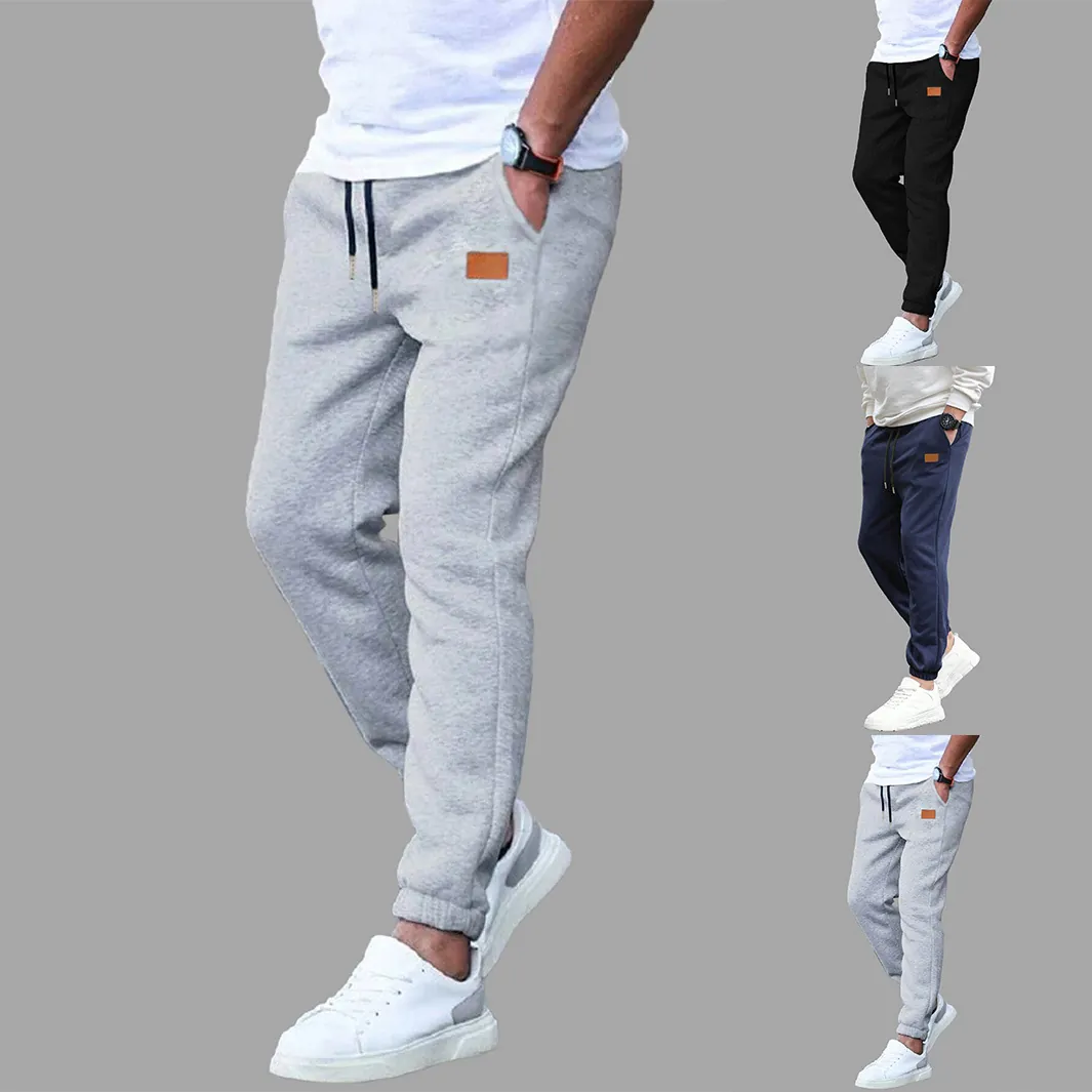 Men's Casual Cargo Jogger Pants Solid Color Patchwork Loose Straight Trousers Drawstring Elastic Waist Autumn Sweatpants