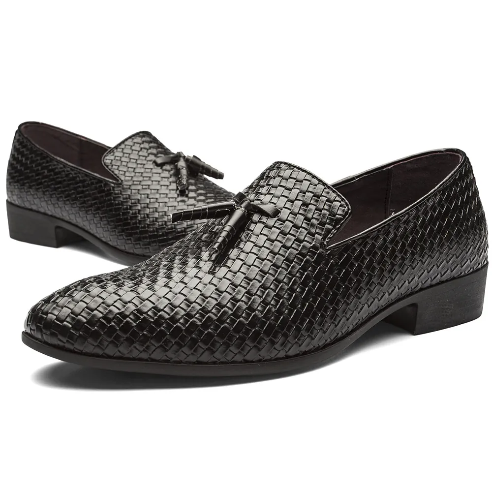 Herren Casual Gewebte Loafer Kunstleder Quasten Autofahrerschuhe Schwarz Slip-On Übergröße Business Mode Flache Halbschuhe