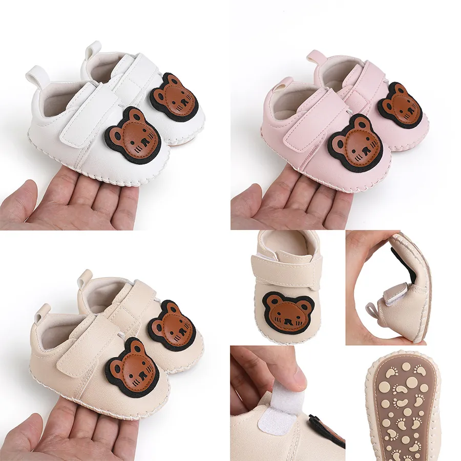 Cartoon Bär Baby Lauflernschuhe PU-Leder Weiche Sohle Rutschfest Kleinkind Erstlingsschuhe Mit Klettverschluss Für Jungen Mädchen