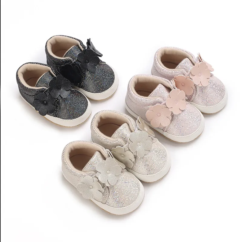 Chaussures de Marche Bébé Filles Fleurs Haute Semelle Souple Nourrisson Paillettes Pailleté Chaussures de Princesse