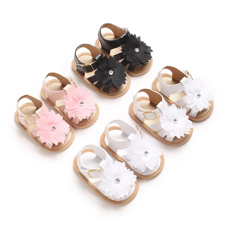Sandalias de Princesa de Verano para Bebés Niñas Con Decoración de Flores de Tela y Strass Zapatos de Primeros Pasos