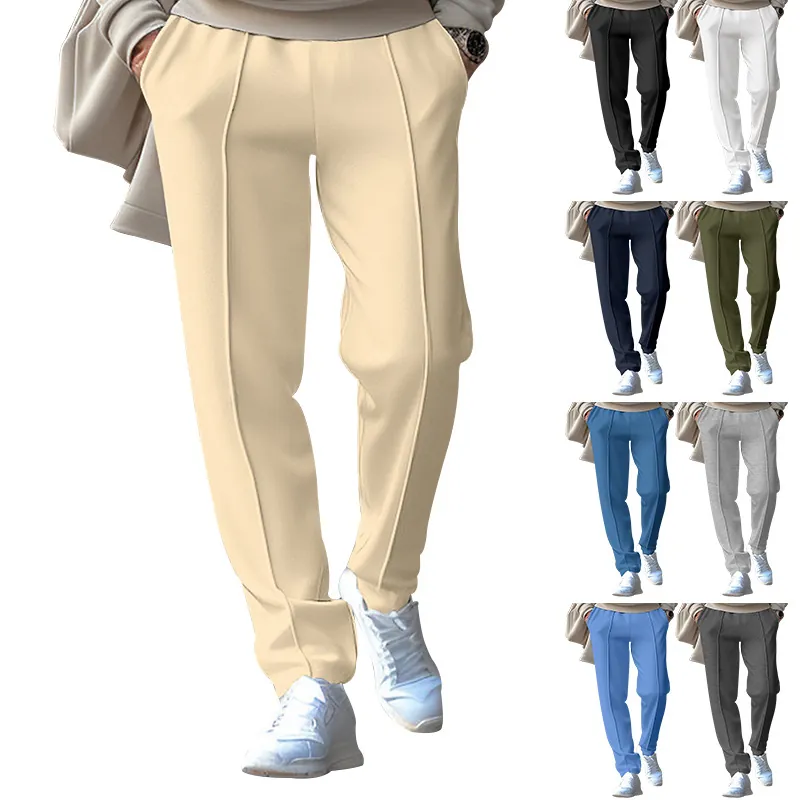 Herren Casual Polyester Hose Mit Gerade Schnitt Minimalistisches Biesen-Design Trendige Einfarbige Tunnelzug-Hose Für Frühjahr Herbst Alltag