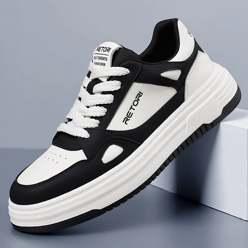 Ανδρικά Casual Παπούτσια Skate 2024 Νέα Τάση Άνοιξης Sneakers Χαμηλά Αναπνεύσιμα από Δέρμα Σπλιτ Παπούτσια Περιπάτου για Εφήβους Μαύρο Λευκό