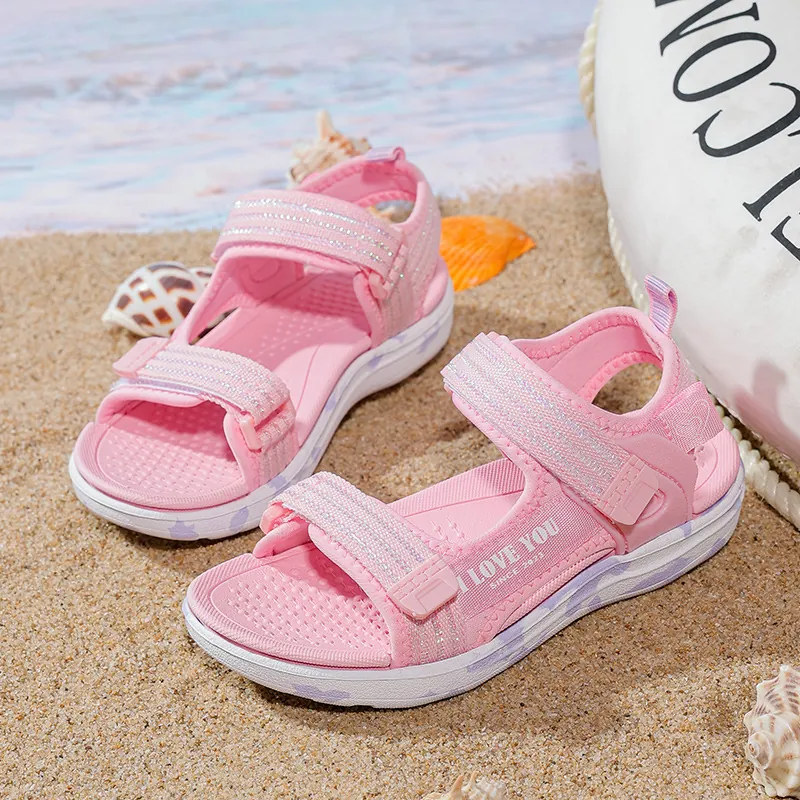 Kids Girls Summer Open Toe Sandals Lightweight Soft Sole Beach Shoes Hook And Loop Sandals Princess Sporty Footwear