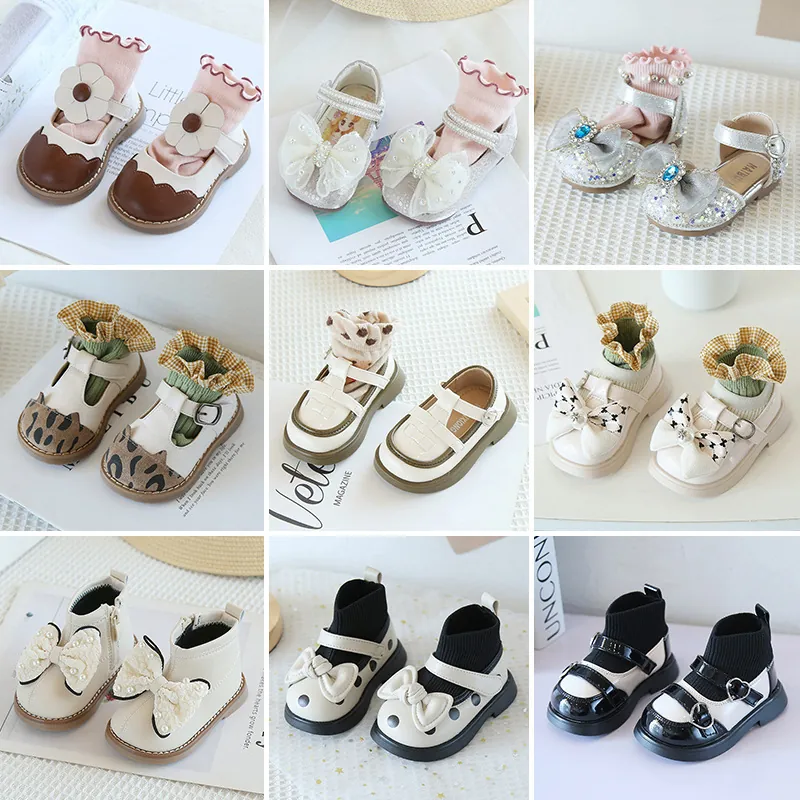 Chaussures Premier Pas Princesse Bébé Fille Semelle Souple Cuir Microfibre Antidérapant Noeud Floral Printemps Automne