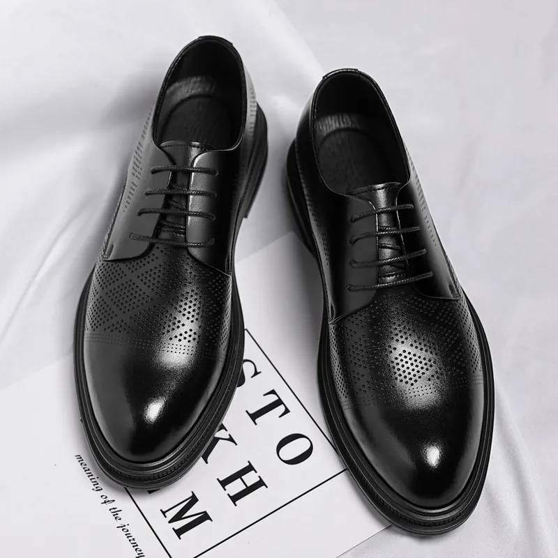Herren Business Formelle Lederschuhe Sommer Atmungsaktive Lochmuster Britischer Stil Derby Schuhe Schnürschuhe Für Arbeit