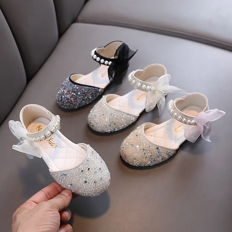 Mädchen Prinzessin Schuhe Damenhaft Strass Künstliche Perle Schleife Netzgewebe Halbschuhe Für Tanz Aufführung Hochzeit Party Kinder Mary Janes