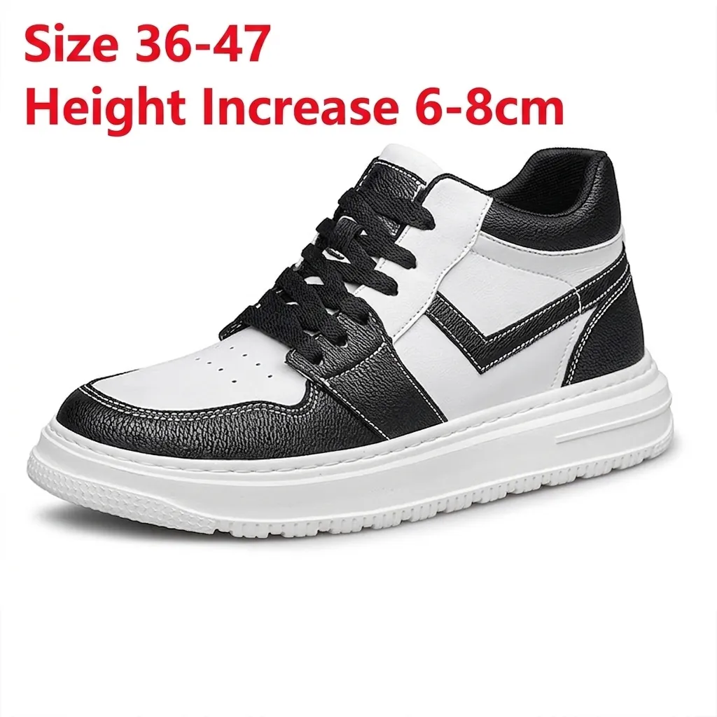 Unisex Hidden Wedge Sneakers Cowhide Mesh Breathable White Skate Shoes Casual Sports Platform Shoes