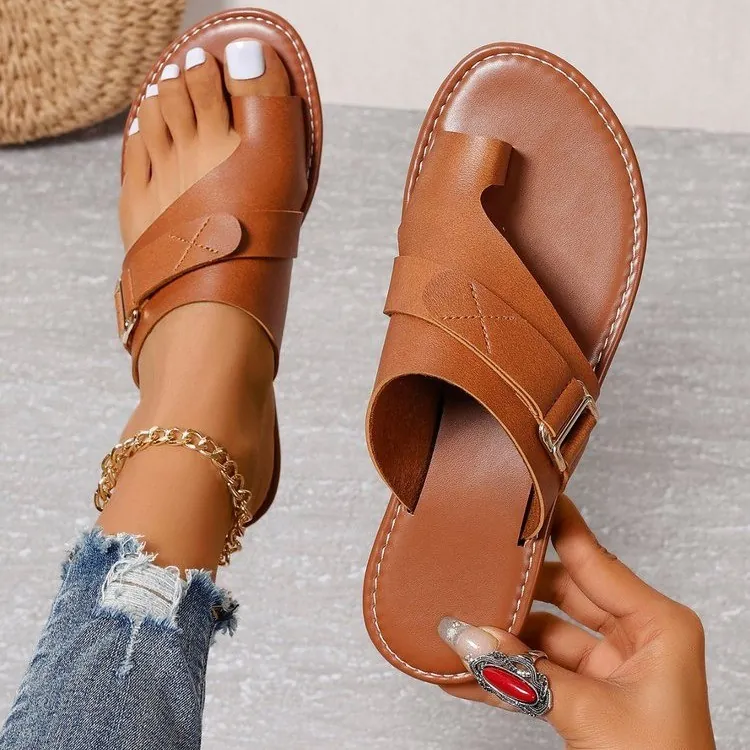 Pantofole Basse da Donna Estive in Stile Europeo e Americano Infradito in Ecopelle con Fibbia in Metallo Ciabatte Casual Sandali Grandi