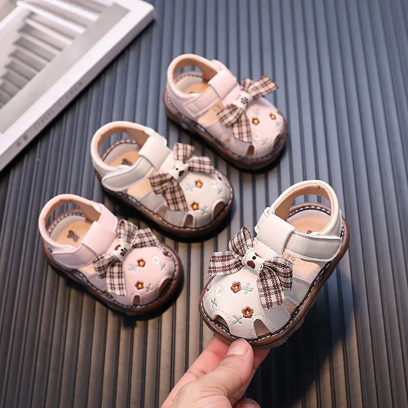 Baby Mädchen Lauflernsandalen Mit Blumenstickerei Schleife Prinzessin Kleinkind Sommer Rutschfeste Klettverschlussschuhe
