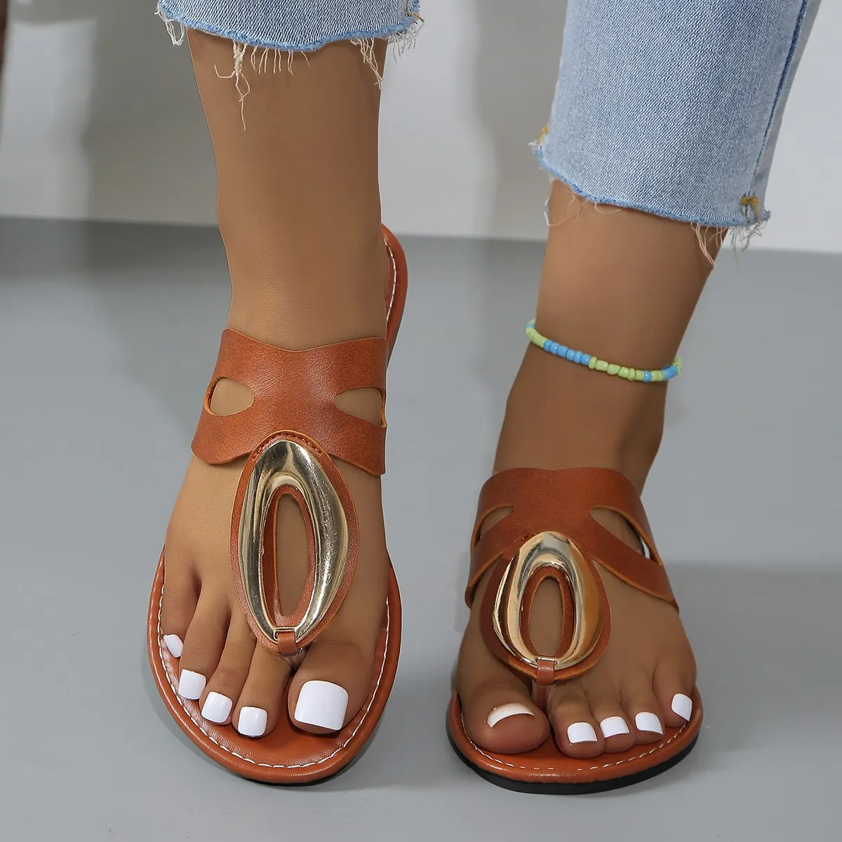 Women Fairy Style Flat Sandals Roman Casual Shoes With Metal Buckle Non-Slip Microfiber Leather Sandals For Summer Beach Vacation