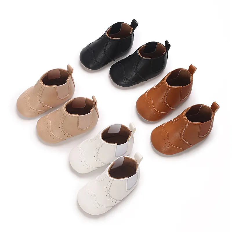 Baby Wandelschoenen PU-leer Zachte Zool Antislip Brogue Chelsea Boots Retro Britse Stijl Peuter Jongens Eerste Wandelaars