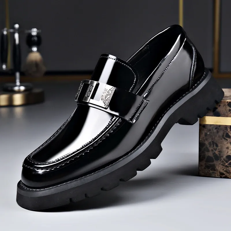 Ανδρικά Γνήσια Δερμάτινα Loafers Business Casual Παπούτσια Βερνίκι Με Πλατφόρμα Και Μεταλλική Αγκράφα Μοντέρνα Αναπνεύσιμα Παπούτσια