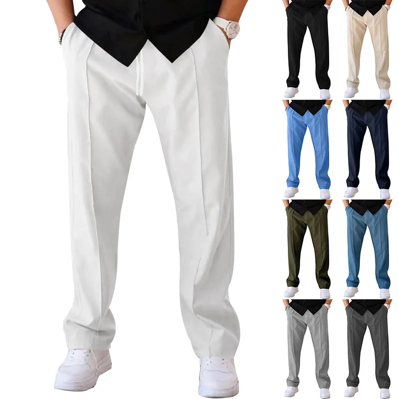 Pantalon de Jogging Décontracté pour Hommes Jambe Droite Oversize Couleur Unie Texture Gaufre Polyester Avec Cordon de Serrage