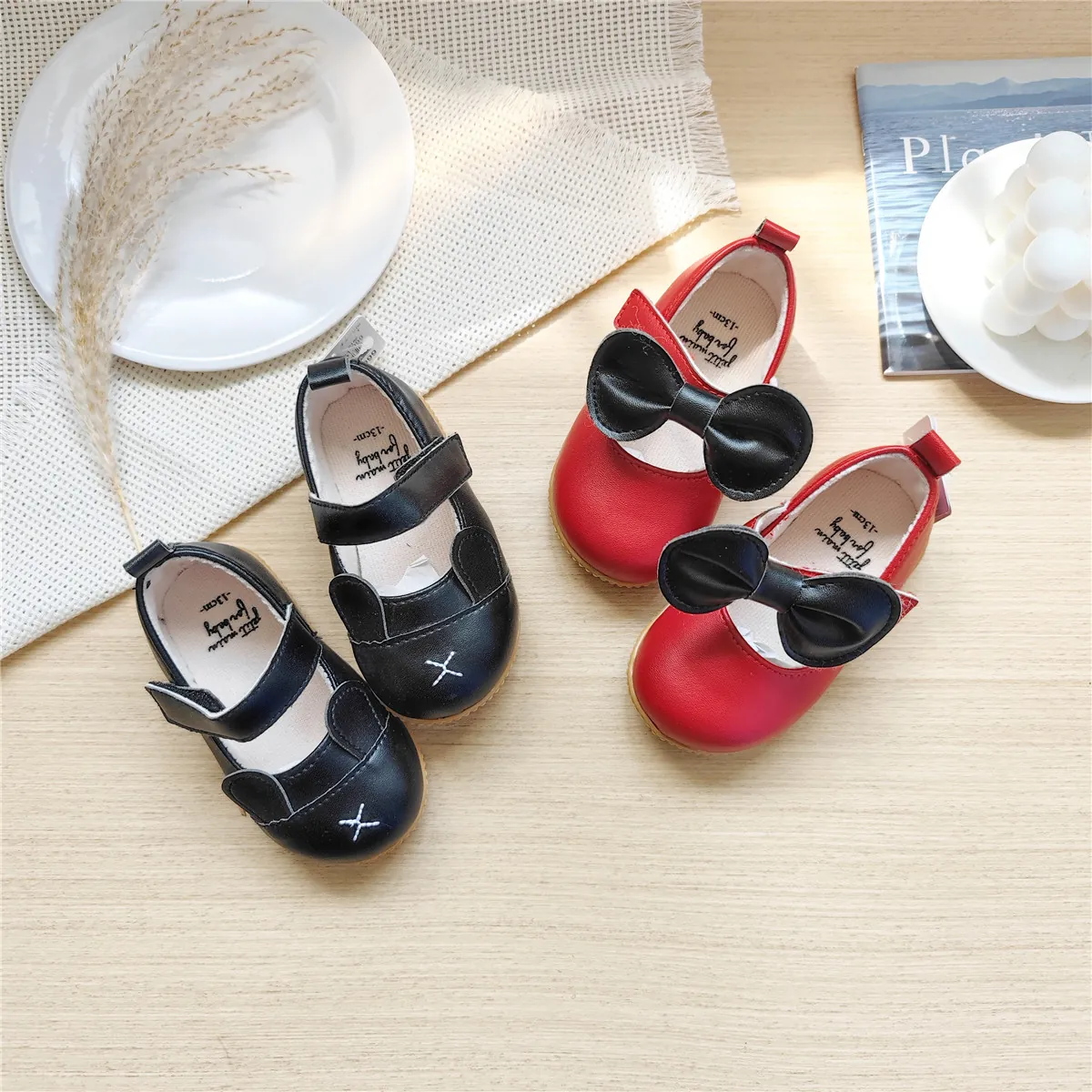 Kleinkind Mädchen Prinzessin Lederschuhe PU Weiche Sohle Lauflernschuhe Mit Schleife Und Hasenohren Klettverschluss Mary Janes Für Babys
