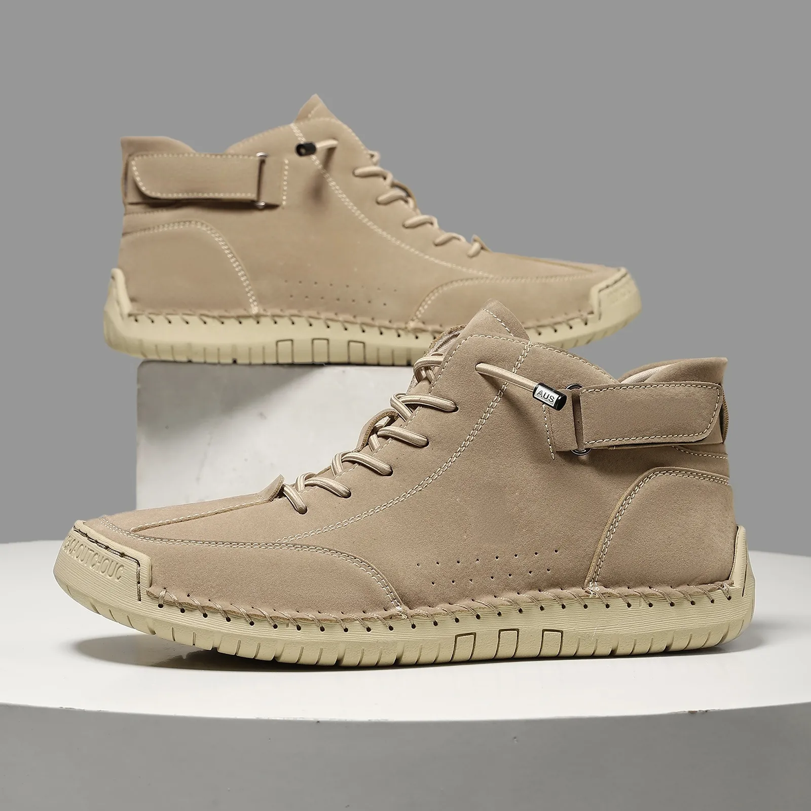 Hand-stitched Martin Boots For Men Retro High-top Casual Boots Non-slip Microfiber Leather Outdoor Short Boots Workwear Shoes