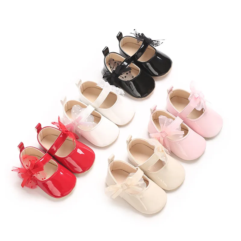 Baby Mädchen Mary Jane Schuhe Schleife Netz Kunstleder Weiche Sohle Rutschfest Prinzessin Lauflernschuhe Party