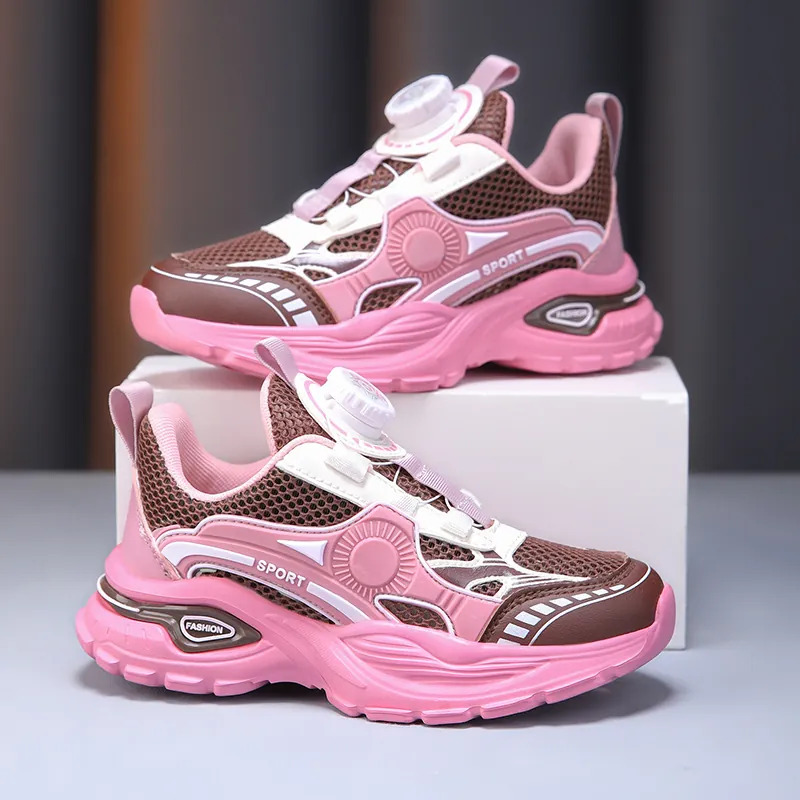 Chaussures de Course à Boucle Rotative pour Enfants Baskets Légères en Maille Respirante pour Garçons et Filles