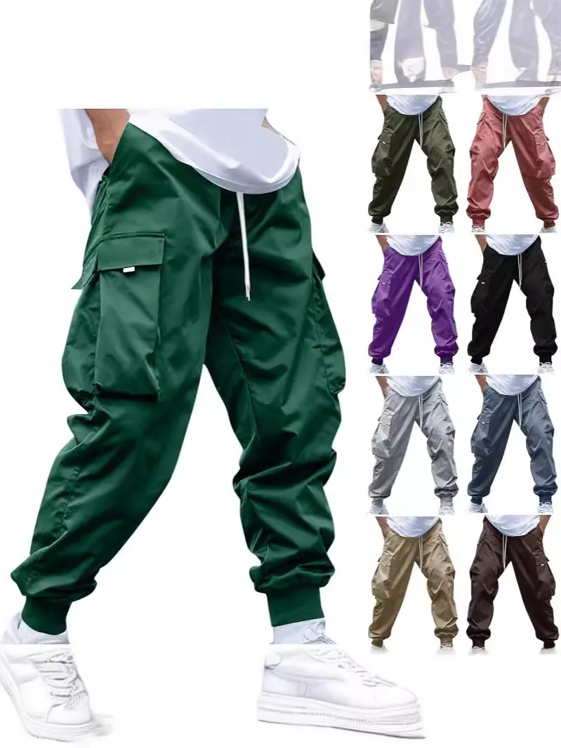 Men's Multi-Pocket Cargo Jogger Pants Japanese Streetwear Loose Fit Casual Trousers Drawstring Waist Spring Autumn Men Bottoms