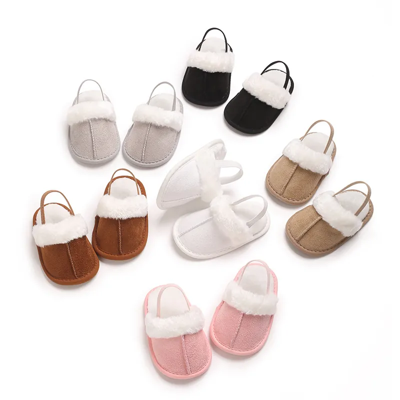 Lauflernschuhe Baby Mädchen Weiche Sohle Wildlederimitat Winter Warm Plüsch Erstlingsschuhe Mit Elastischem Fersenriemen Hausschuhe