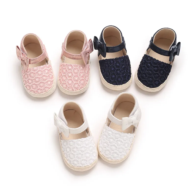 Baby Girl Princess Shoes Lace Floral Bowknot Non-Slip Soft Sole Pre-Walker Infantile Walking Footwear For Toddlers
