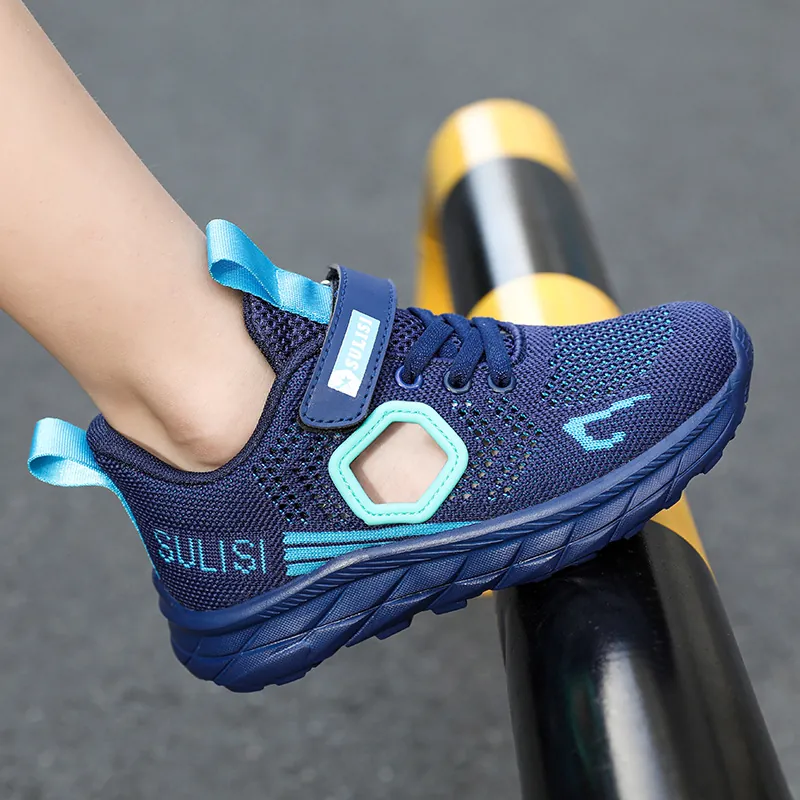Boys Sneakers Summer Breathable Mesh Lightweight Soft Sole Running Shoes For Kids Outdoor Hook And Loop Athletic Footwear