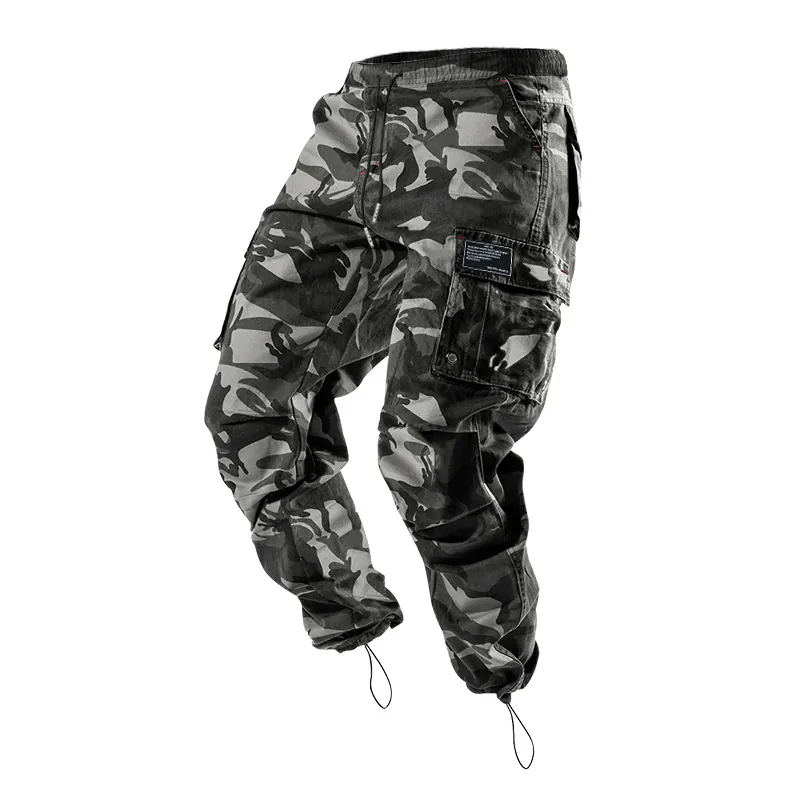 Pantalon Cargo Jogging Décontracté pour Hommes Multi-Poches Polyester Mince Jambe Droite Tactique Couleur Unie Ourlet Revers