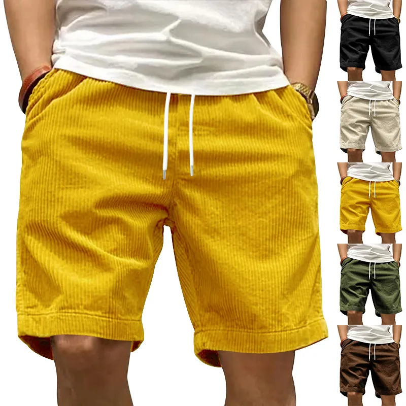 Shorts Rétro en Velours Côtelé pour Hommes Style Américain Cargo Décontracté Coupe Droite Couleur Unie Taille à Cordon Shorts Streetwear