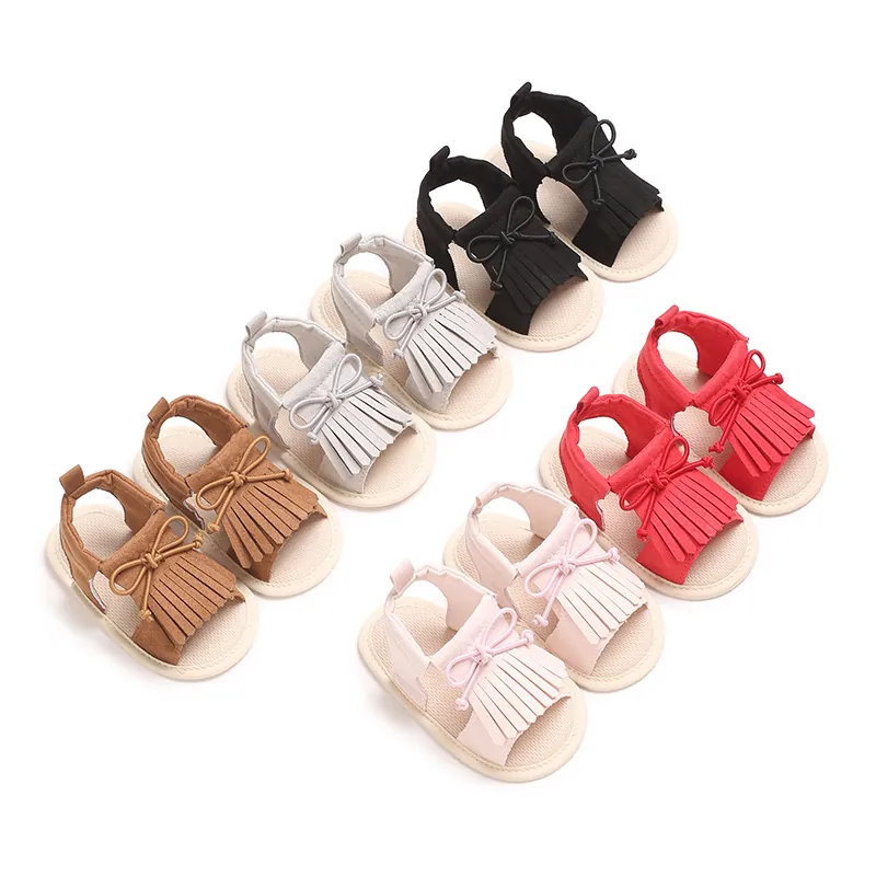 Baby Mädchen Sommer Fransen Sandalen Atmungsaktiv Weiche Sohle Schleife Prinzessin Lauflernschuhe Kleinkind Rutschfest Baumwolle Schuhe