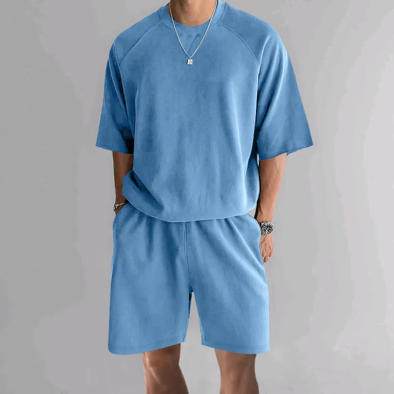 Ensemble Deux Pièces Homme Décontracté French Terry Top And Bottom T-Shirt Manches Courtes Et Short Coupe Ample