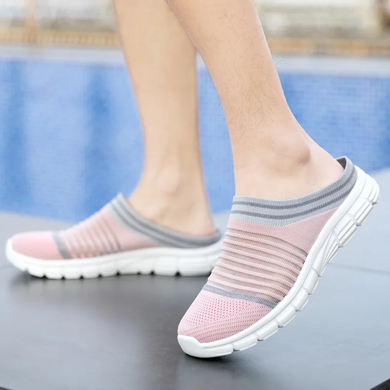 Flyknit Breathable Clogs For Men Women Lightweight Summer Slip On Sandals Casual Mesh Couple Shoes Mule
